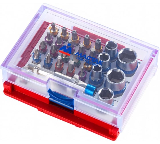 Набор вставок бит 1/4, TORX, HEX, PZ, PH, SLOT, 28 предметов МАСТАК 058-10028C