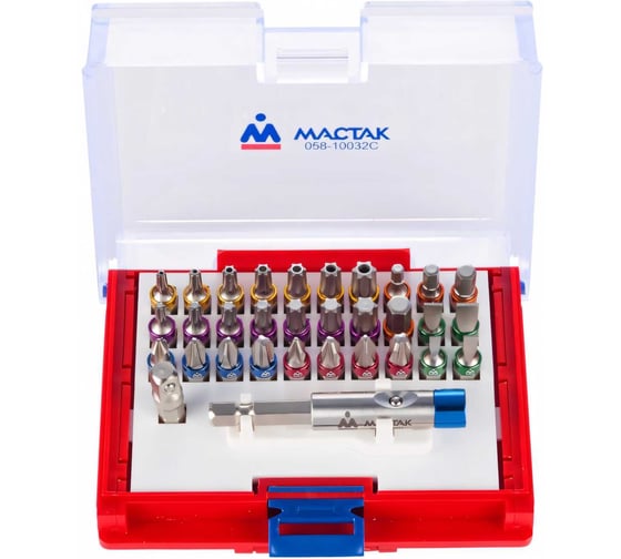 Набор вставок бит 1/4, TORX, HEX, PZ, PH, SLOT, 32 предмета МАСТАК 058-10032C