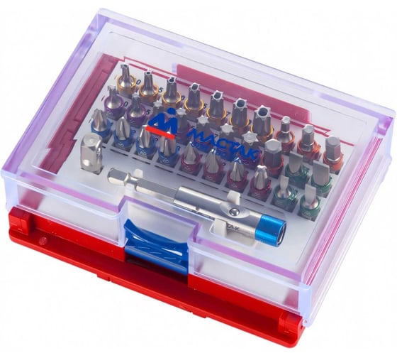 Набор вставок бит 1/4, TORX, HEX, PZ, PH, SLOT, 32 предмета МАСТАК 058-10032C