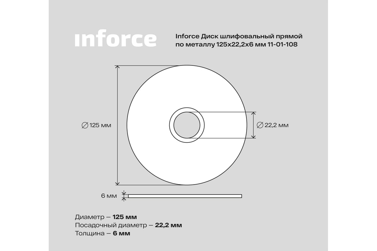 Диск шлифовальный прямой по металлу (125х22х6 мм) Inforce 11-01-108 -  выгодная цена, отзывы, характеристики, фото - купить в Москве и РФ