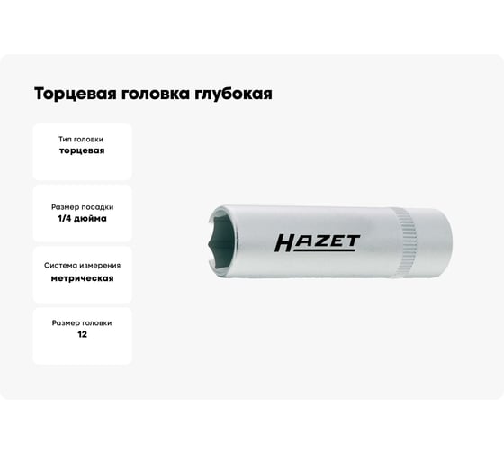 Торцевая головка глубокая 6 гр., 12 мм, 1/4" HAZET 850Lg-12