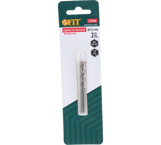 Сверло по металлу HSS полированное в блистере (2 шт; 3.2 мм) FIT IT 33806