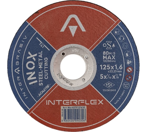 Круг отрезной круг INOX A046TBF 125x1.6x22 мм, Т41, нержавеющая сталь, металл Interflex 4079121610 1
