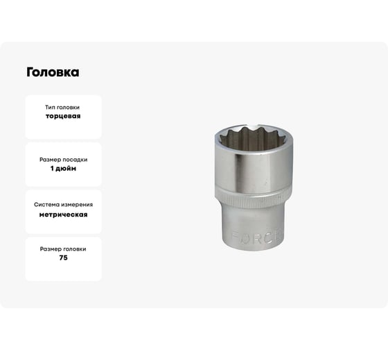 Головка 75 мм, 1" DR, 12 гранная FORCEKRAFT FK-58975