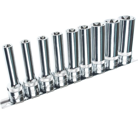 Набор головок торцевых удлиненных внутренний TORX, 1/2"DR, 9 предметов E10-E24 JTC JTC-H409EL