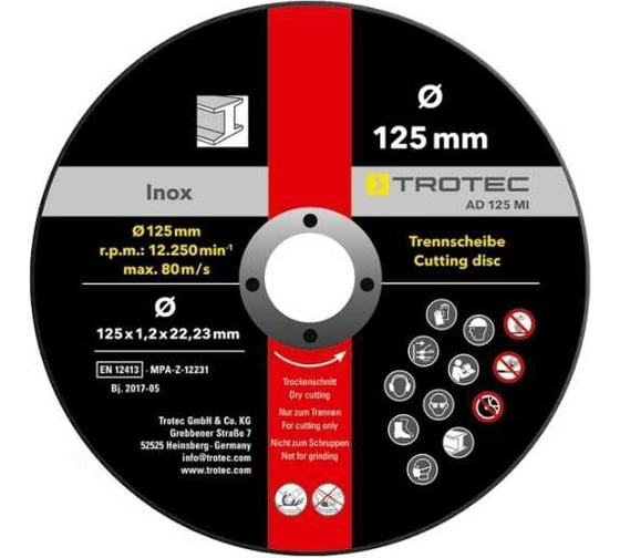 Диск отрезной по металлу INOX AD 125 MI 12 шт. TROTEC 6225001111 1