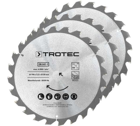 Набор дисковых пил по дереву (3 шт.; 190х20 мм; 24 зуба) TROTEC 6215001330 1