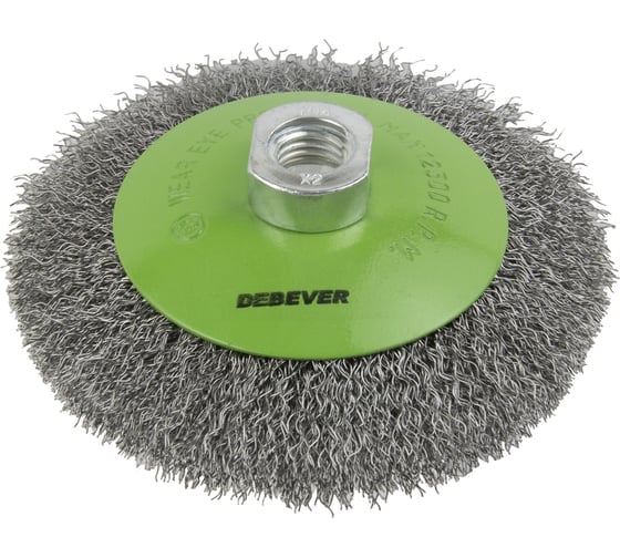 Щетка коническая волнистая 115 мм, резьба M14, проволока - INOX 0.30 мм DeBever DB80162098 1