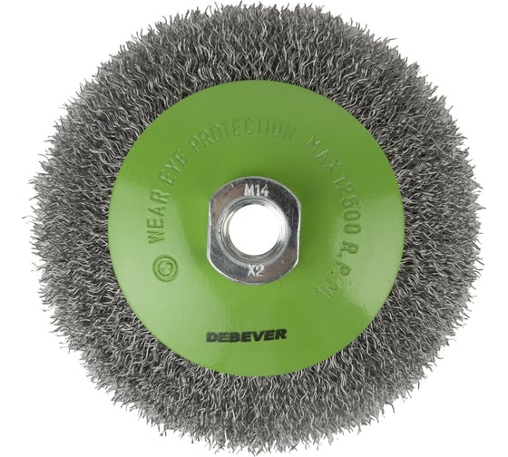 Щетка коническая волнистая 115 мм, резьба M14, проволока - INOX 0.30 мм DeBever DB80162098