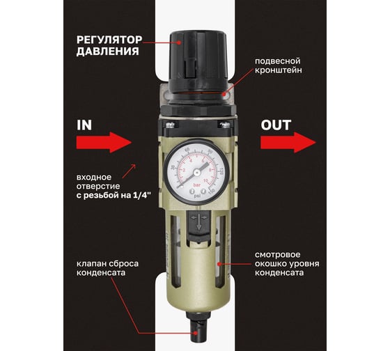 Фильтр-регулятор с индикатором давления Forcekraft для пневмосистем 1/4" FK-AW3000-02(54414)