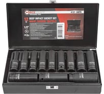 Набор головок 6 гранных ударных, глубоких 12 предметов 1/2" DR (10, 12-19, 21, 22, 24 мм , в металлическом кейсе) Forcekraft FK-4127-5MPB 54557