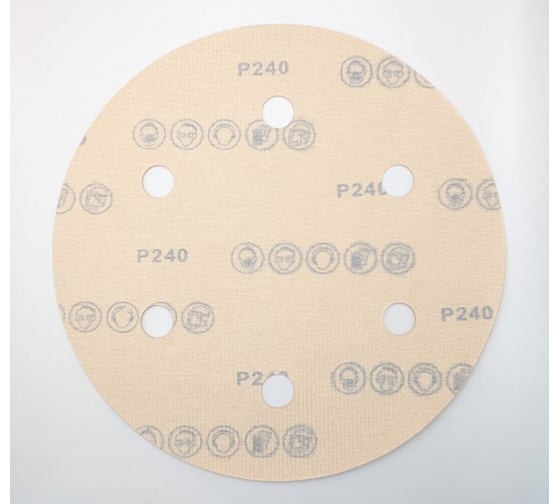 Круг шлифовальный GOLD 225 мм, P240, на липучке, 1 шт, 6 отверстий PADU GOLD-D225-P240-6-1