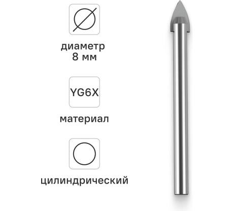 Сверло для стекла и керамической плитки VIRA 8 мм 554008