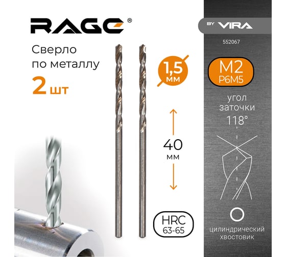 Сверло по металлу (2 шт; 1.5х43х20 мм) RAGE by VIRA 552067
