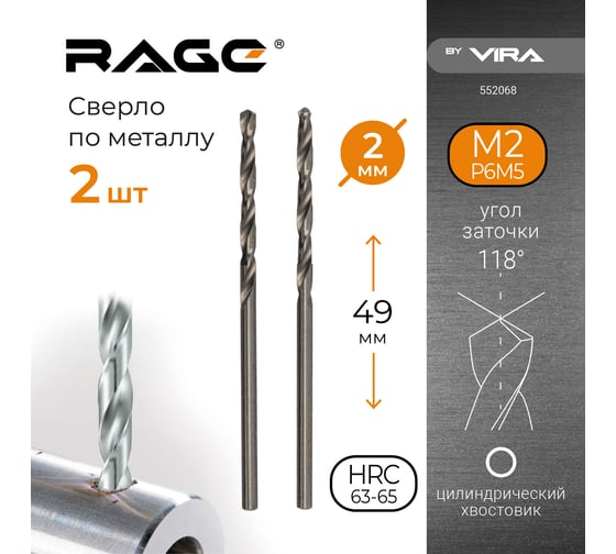 Сверло по металлу (2 шт; 2х49х24 мм) RAGE by VIRA 552068