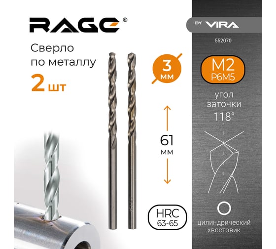 Сверло по металлу (2 шт; 3х61х33 мм) RAGE by VIRA 552070