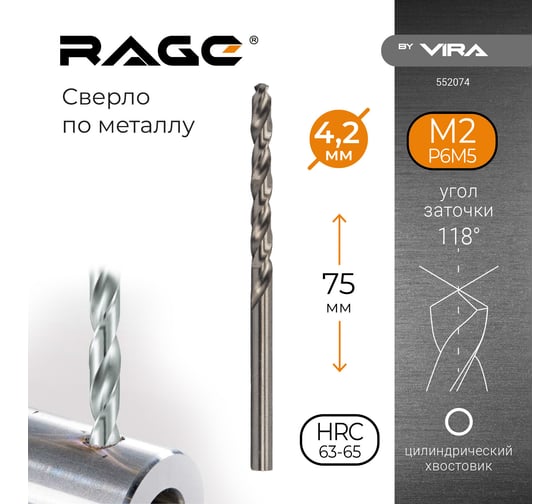 Сверло по металлу (4.2х75х43 мм) RAGE by VIRA 552074