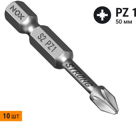 Бита TORSION STRONG PZ1, 50 мм, 10 шт, бокс, E6.3 NOX 337150 1