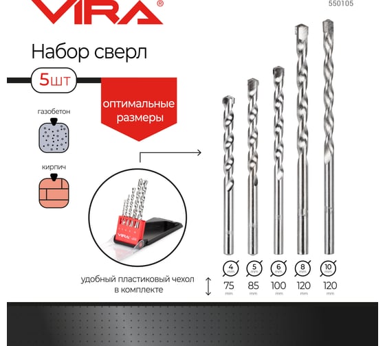 Набор сверл по бетону (5 шт; 4-10 мм) Vira 550105