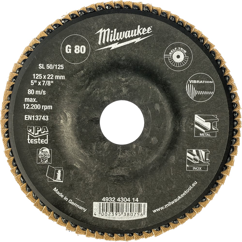 Лепестковый диск ZIRCONIUM (125х22.2 мм, Р80) Milwaukee 4932430414 ...
