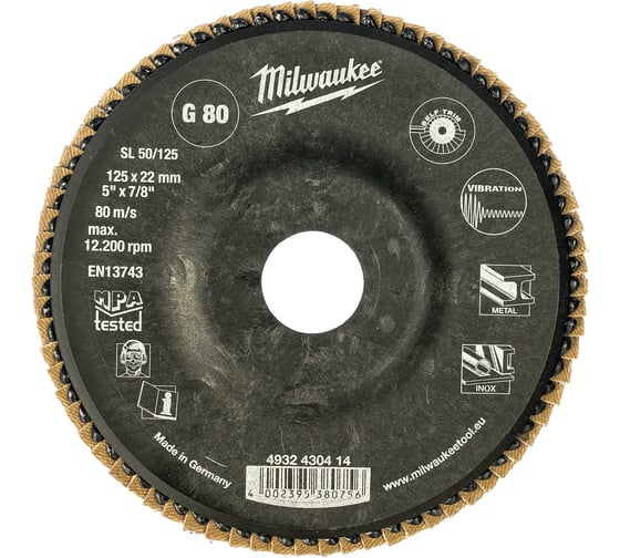 Лепестковый диск ZIRCONIUM (125х22.2 мм, Р80) Milwaukee 4932430414 1