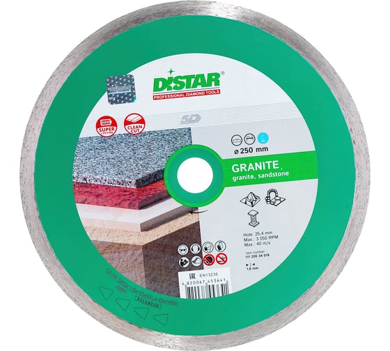 Диск алмазный сплошной по граниту Granite (250х1.6х25.4 мм) DiStar 11120034019 1