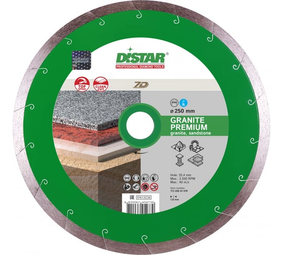 Диск алмазный сплошной по граниту Granite Premium (250х1.7х25.4 мм) DiStar 11320061019