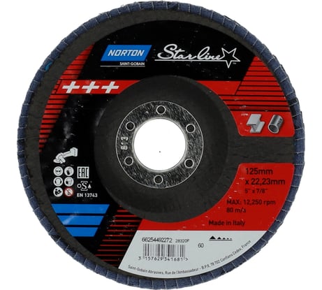 Круг лепестковый STARLINE 125x22 мм, Р60 NORTON 66261149758