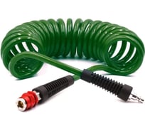 Шланг пневматический полиуретановый спиральный (15 м, 8х12 мм, быстросъем Rapid M+F латунь, 10-16 бар, зеленый) HQ-mech HQ-AH08-1512GREEN УТ000002544