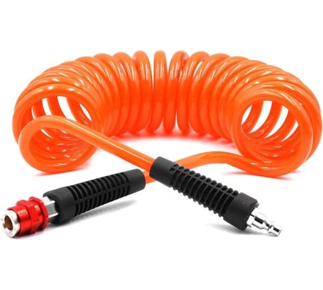 Шланг пневматический полиуретановый спиральный (15 м, 8х12 мм, быстросъем Rapid M+F латунь, 10-16 бар, красный) HQ-mech HQ-AH08-1512RED УТ000002532