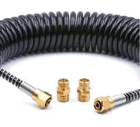 Шланг пневматический полиуретановый спиральный (10 м, 6.5х10 мм, наружная резьба M16x1.5/M18x1.5 латунь, 10-16 бар, черный) HQ-mech HQ-AH105-1010BLACM1618-BR УТ000002731