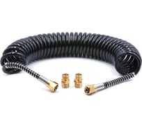 Шланг пневматический полиуретановый спиральный (7 м, 6.5х10 мм, наружная резьба M16x1.5/M18x1.5 латунь, 10-16 бар, черный) HQ-mech HQ-AH105-710BLACKM1618-BR УТ000002735