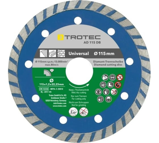 Комплект алмазных отрезных кругов (4 шт.; 110/115 мм) TROTEC 6225001121