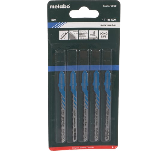 Пилки по стали и цветным металлам T118EOF (57х1,5 мм, BIM, 5 шт.) Metabo 623970000