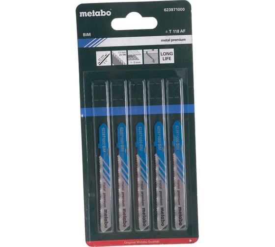 Пилки по стали и цветным металлам T118AF (57х1.2 мм, BIM, 5 шт.)  Metabo 623971000