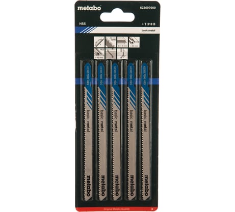 Пилки по стали и цветным металлам T318B (106х2 мм, HSS, 5 шт.) Metabo 623697000