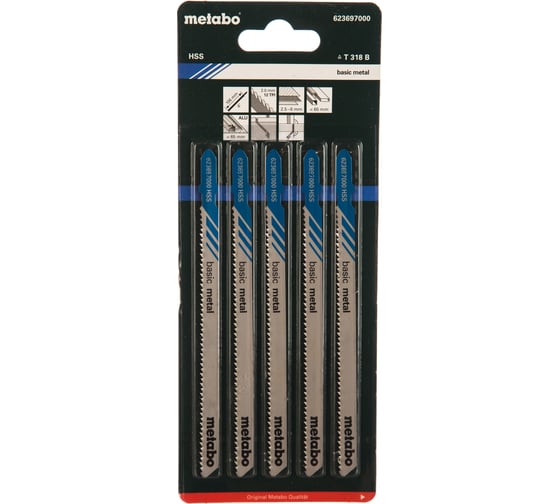 Пилки по стали и цветным металлам T318B (106х2 мм, HSS, 5 шт.) Metabo 623697000 1