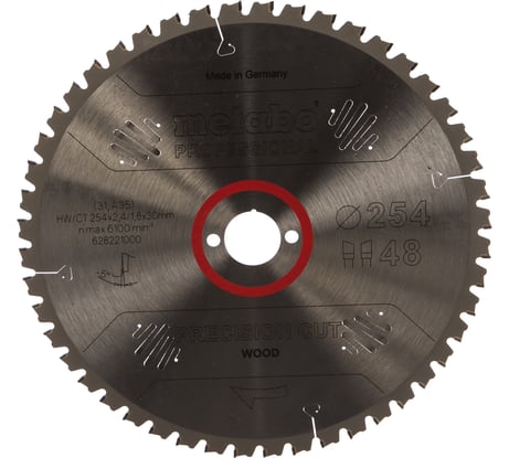 Пильный диск по дереву (254x1.8х30мм, зубья 48 WZ) Metabo 628221000