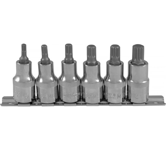 Набор насадок торцевых с вставками-битами SPLINE (1/2"DR, M5-M12, 6 шт.) Ombra 912706