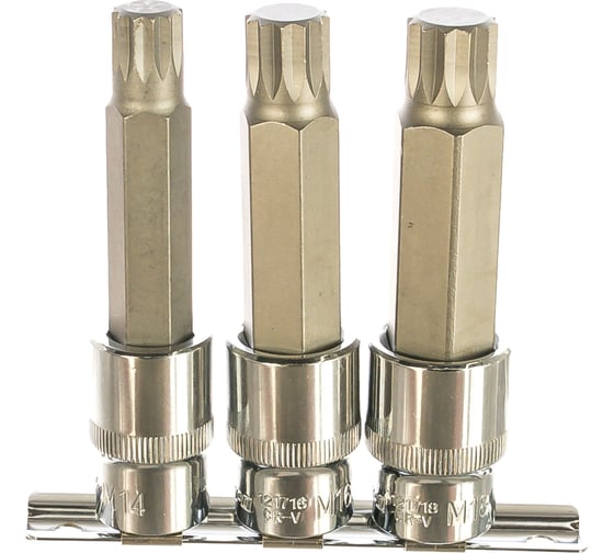 Набор насадок торцевых с вставками-битами SPLINE (1/2"DR, M14-M18, 100 мм, 3 шт.) Ombra 921703