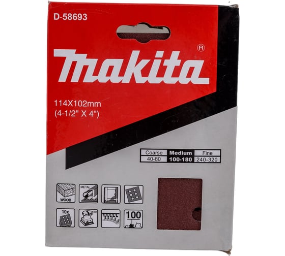 Бумага шлифовальная на липучке 114x102 мм, A100, 10 шт. Makita D-58693