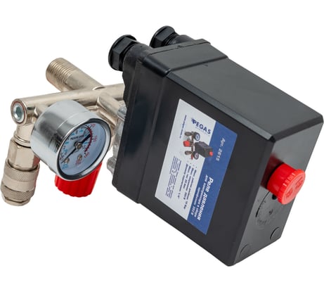 Реле для компрессора в сборе 380 В (2 быстросъемных выхода, регулятор давления, клапан сброса давления) Pegas pneumatic 2615