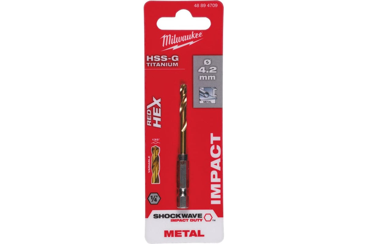Сверло по металлу RedHEX HSS-G TiN (4.2х28х74 мм) Milwaukee 48894709 ...