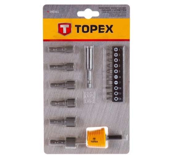 Насадки и сменные головки с держателем, набор 18 штук TOPEX 39D361