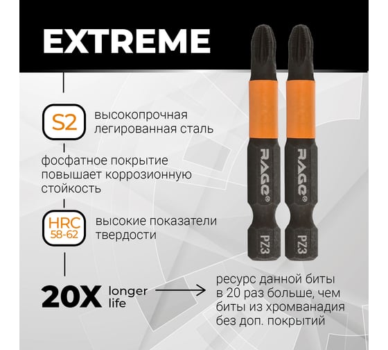 Биты магнитные PZ3, 50 мм, 2 шт, S2 rage by VIRA 554163