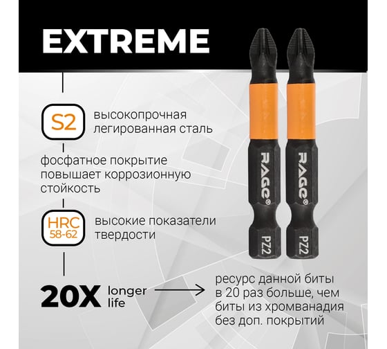 Биты магнитные PZ2, 50 мм, 2 шт, S2 rage by VIRA 554161