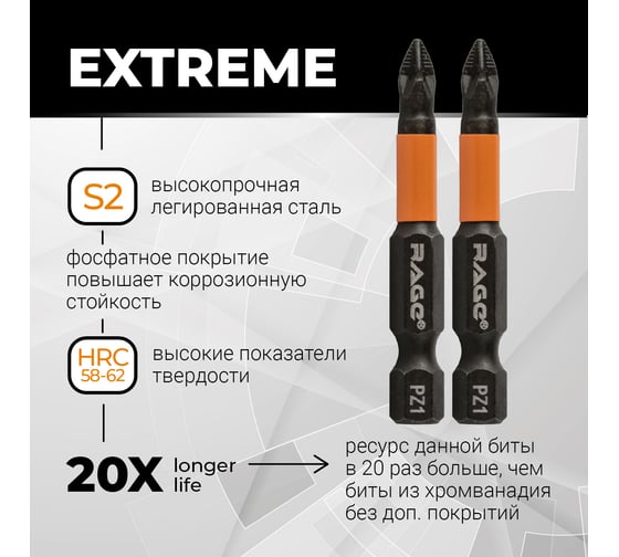 Биты магнитные PZ1, 50 мм, 10 шт, S2 rage by VIRA 554159