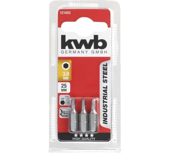 Бита HEX3.0 25 мм INDUSTRY 3 шт. KWB 121403