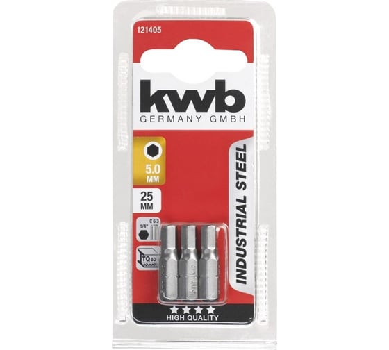 Бита HEX5.0 25 мм INDUSTRY 3 шт. KWB 121405