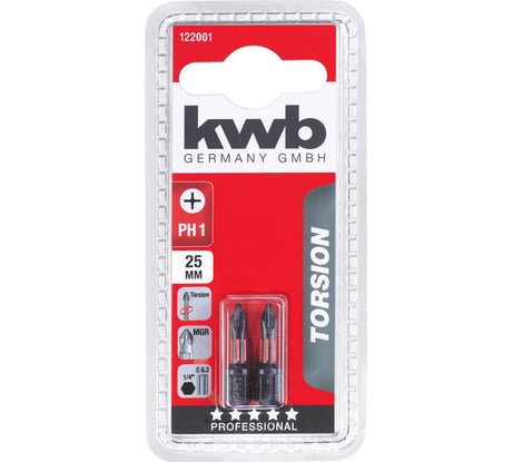 Бита PH1 25 мм TORSION 2 шт. KWB 122001